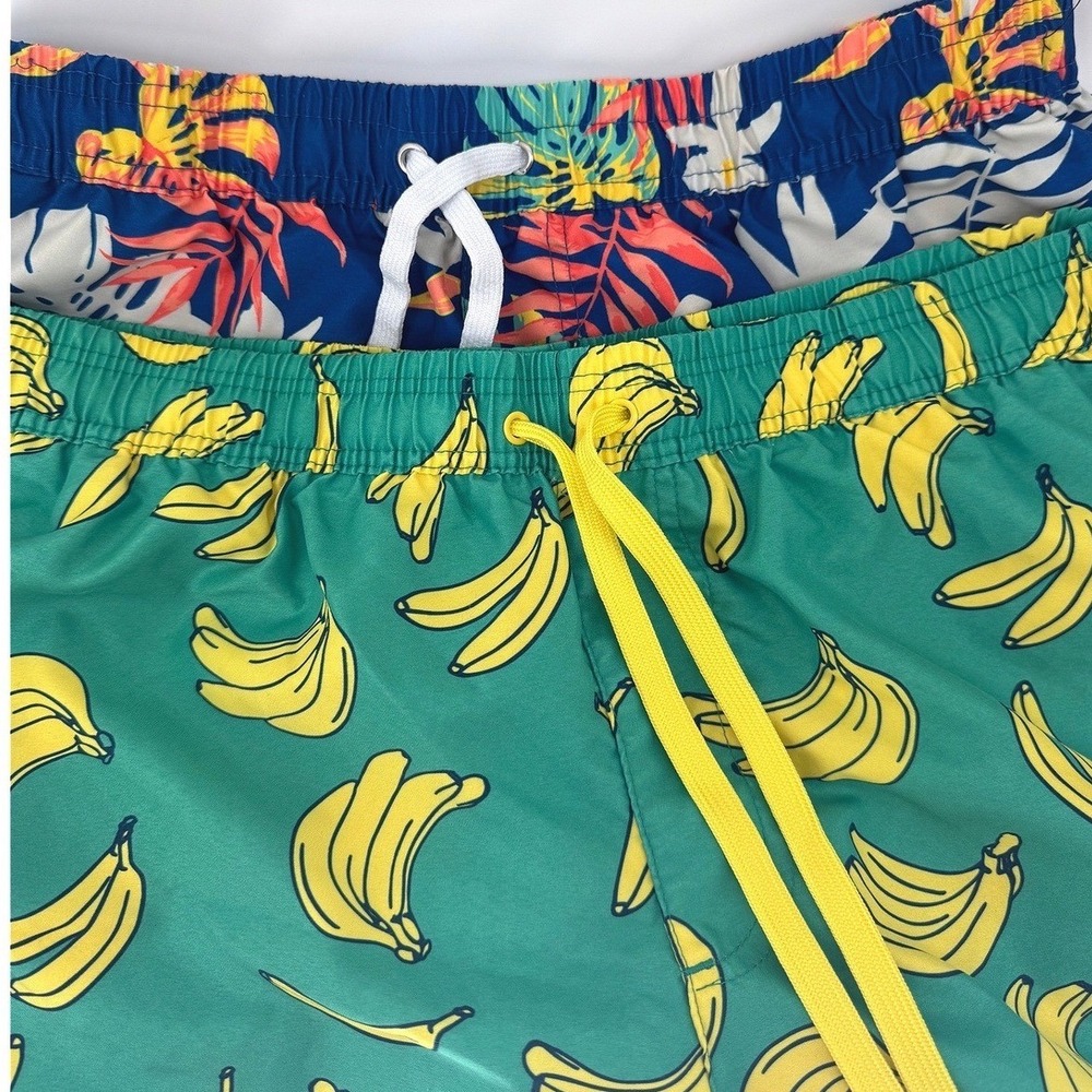 Tipsy Elves Swim Trunks Mens L Banana Print Tropical  2 Pack Bundle Resort